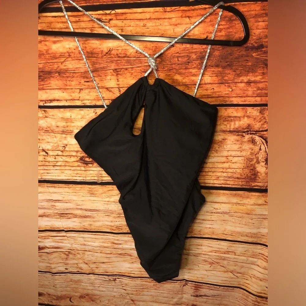 Black One piece with embellished Diamond straps